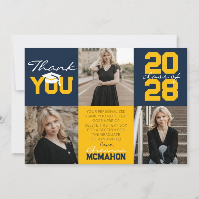 Convites Marinho Azul e Dourado 3 Graduação de Fotografias  (Frente)