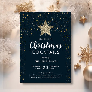 Convites Marinho Azul e Dourado Coquetel de Natal nas Estre