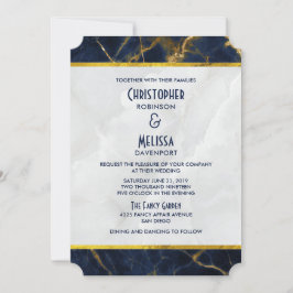 Convites Marinho Azul e Dourado Marble Modern Casamento com