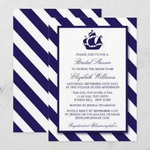 Convites Marinho Azul e faixas náuticas Chá de panela