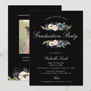 Convites Marinho azul e festa de formatura floral pincelada