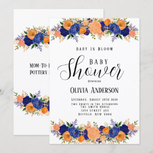 Convites Marinho Azul e Orange Baby In BloChá de fraldas