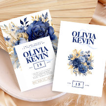 Marinho azul e ouro elegante cor d'água floral de 