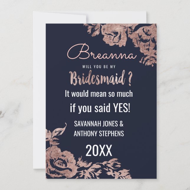 Convites Marinho Azul e Rosa Dourado (Frente)