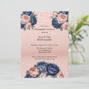 Convites Marinho Azul e Rosa Dourado Bridesmaids Floral Lun