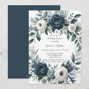 Convites Marinho Azul e Silver Chá de casamento Floral de M