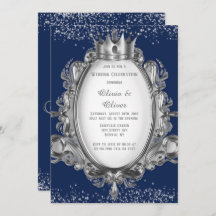Marinho Azul e Silver Frame Glitter Casamento Real