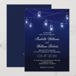 Convites Marinho Azul e Silver Mason Jar String Luzes Casam