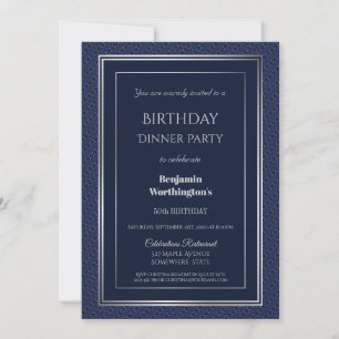 Convites Marinho azul Elegante e Silver 50º Janto de aniver