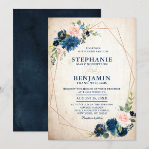Convites Marinho Azul Escamudo Rosa Rosa Rosa Boho Casament