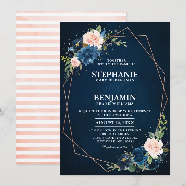 Convites Marinho Azul Escamudo Rosa Rosa Rosa Boho Casament (Frente/Verso)