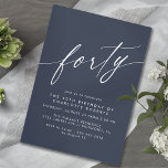 Convites Marinho azul escuro | aniversário de 40 anos simpl<br><div class="desc">Convites modernos e formais de aniversário de 40 anos com texto de título "quarenta" em uma fonte de script. Fonte branca sobre fundo azul escuro.</div>