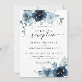 Convites Marinho Azul Escuro Floral Casamento de Aquarela