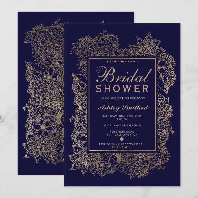 Convites Marinho azul--esmeraldo chá de panela moderno (Frente/Verso)