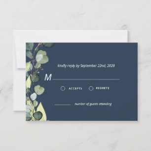 Convites Marinho Azul Eucalyptus Greenery RSVP Simples