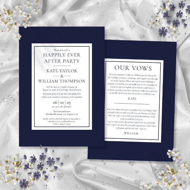 Convites Marinho Azul Feliz Sempre Após Votações De Casamen (Navy Blue Happily Ever After Party Wedding Vows Invitation)