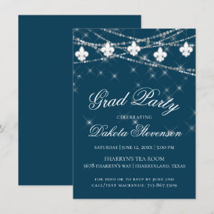 Convites Marinho Azul Fleur de Lis Fairy Light   Graduação