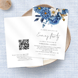 Convites Marinho Azul Florais Qr Código Casamento Noite Par