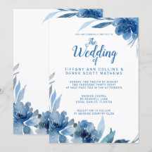 Marinho Azul Floral Aquarela Romântica Casamento
