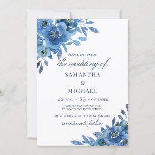 Convites Marinho azul floral casamento romântico de invern