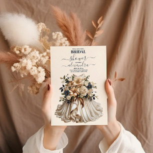 Convites Marinho  Azul Floral Chá de panela de Vestido