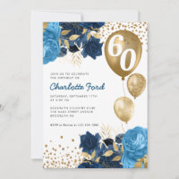 Marinho Azul Floral Dourado Balões Brilhantes Aniv