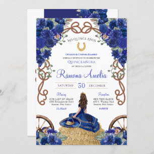 Convites Marinho Azul Floral Oeste Charra Quinceañera