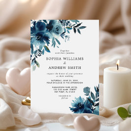 Convites Marinho Azul Flores Indigo Casamento Floral