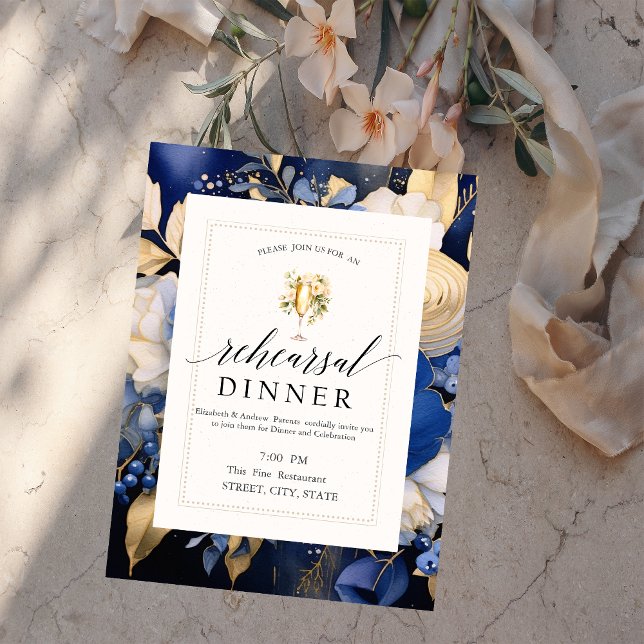 Convites Marinho Azul Flores, Janto de ensaio de Provandos  (Criador carregado)