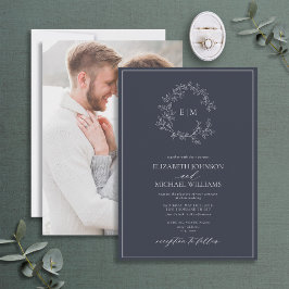 Convites Marinho Azul Folheto Folheado Monograma Foto Casam