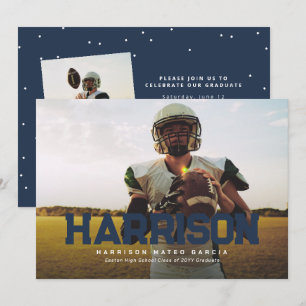 Convites Marinho azul formando de formando de nome a preto 