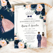 Marinho Azul Gêmeas Florais Garota Quinceañera