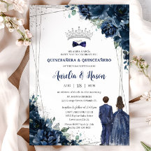 Marinho Azul Gêmeas Florais Garota Silver Quinceañ