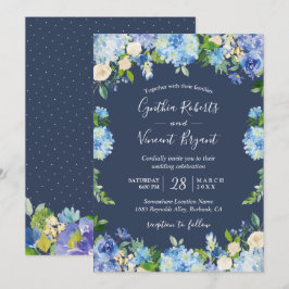 Convites Marinho Azul Hydrangeas Floral Casamento Romântico
