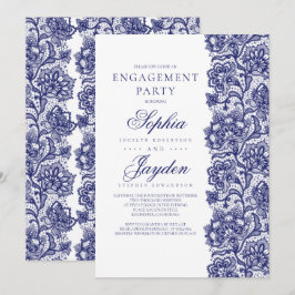 Convites Marinho  Azul Lace Elegante Festa de noivado Branc