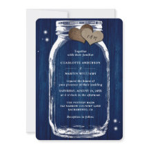 Marinho Azul Madeira Mason Jar Burlap Hearts Casam