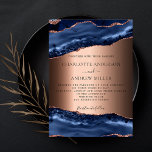 Convites Marinho azul- marble rosa dourado<br><div class="desc">Um convite de casamento moderno e moderno. Ouro azul e rosa,  fundo de mármore. Personalize e adicione seus nomes e detalhes.</div>