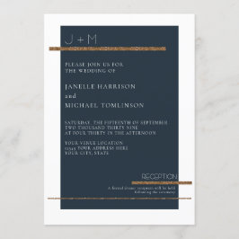 Convites Marinho Azul Mínimo Moderno Dourado Casamento Bran