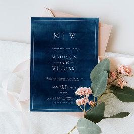 Convites Marinho Azul Monograma e Casamento Elegante de Bor