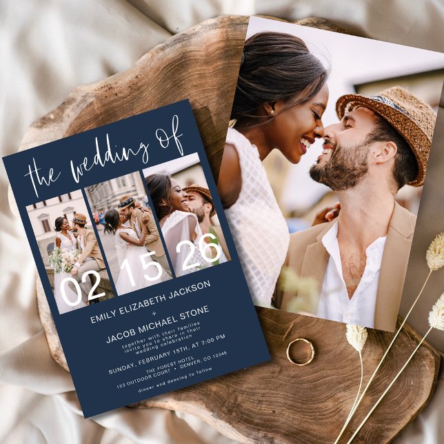 Convites Marinho Azul O Casamento da Foto Simples Minimalis (Criador carregado)
