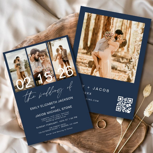 Convites Marinho Azul O Casamento do Código QR Fotográfico  (Criador carregado)