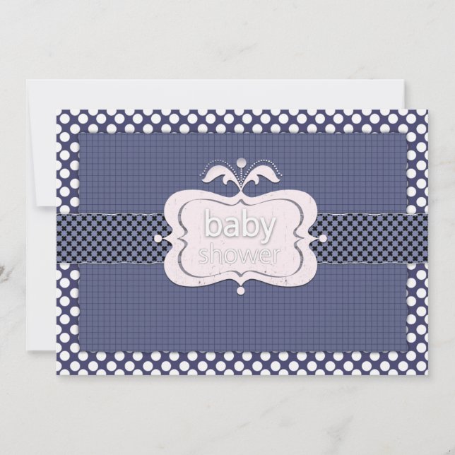 Convites Marinho Azul Polkadot Baby Shower Invants (Frente)