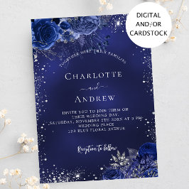 Convites Marinho azul prata brilha o casamento floral