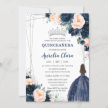 Marinho Azul Princesa Floral Silver Quinceañera