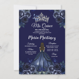 Convites Marinho Azul Princesa Prateada Mis Quince