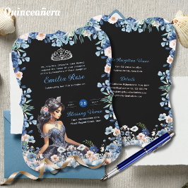 Convites Marinho Azul Quinceanera Vestido Rosas Florais