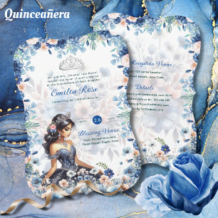 Convites Marinho Azul Quinceanera Vestido Rosas Florais