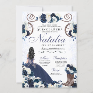 Convites Marinho Azul Ranchero Princess Dress Quinceanera