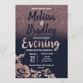 Convites Marinho Azul Rosa Dourado Brilhante Noite Floral