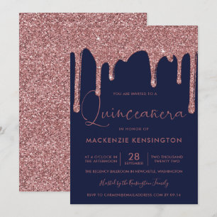 Convites Marinho azul Rosa Dourado Minigráfico Drives de b